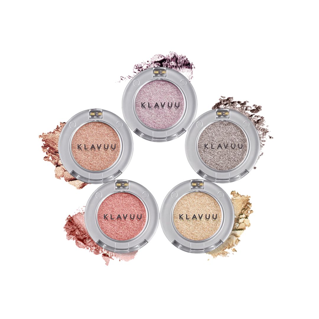 Klavuu Urban Pearlisation Sparkle Eyeshadow palette with five shimmering colors, showcasing vibrant, sparkling eyeshadow shades.