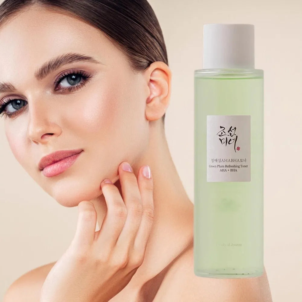 Beauty of Joseon Green Plum Refreshing Toner with AHA and BHA, 150ml, showcasing the bottle and product details.