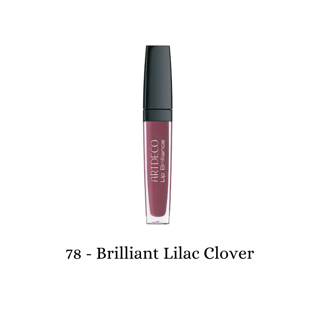 ARTDECO Lip Brilliance lip tint in Brilliant Lilac Clover, showing a vibrant purple shade on smooth lips.