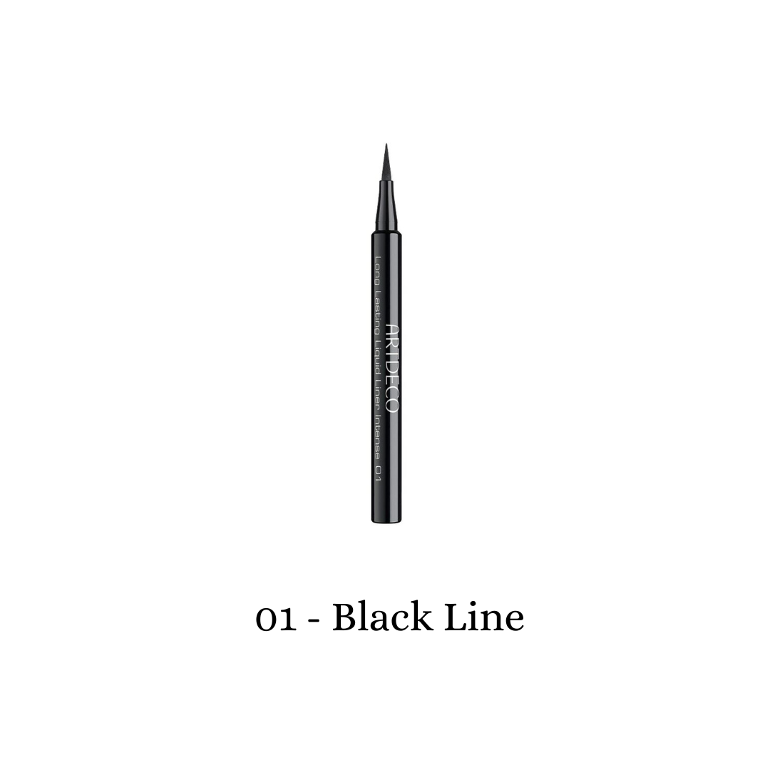 Black ARTDECO Long-Lasting Liquid Eyeliner with precise tip, showcasing a sharp, defined line on white background.