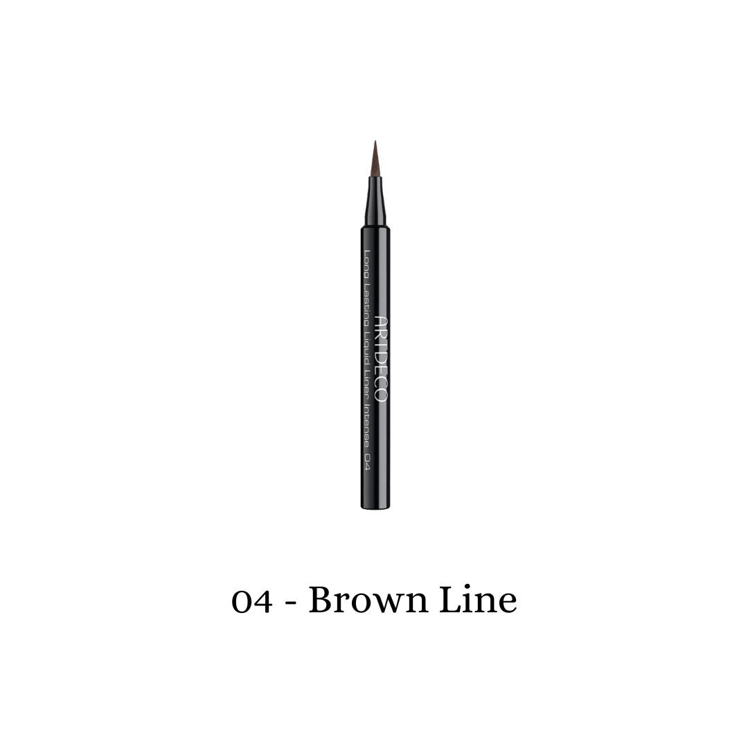 ARTDECO Long-Lasting Liquid Eyeliner in brown, showing a smooth, precise line on the eyelid for intense eye definition.