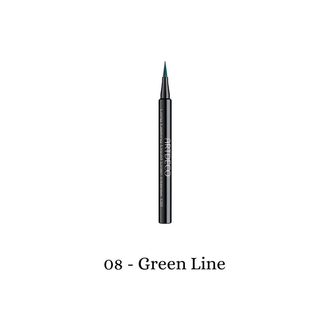 ARTDECO long-lasting liquid eyeliner with vibrant green line, smooth application and intense color for defined eye look.