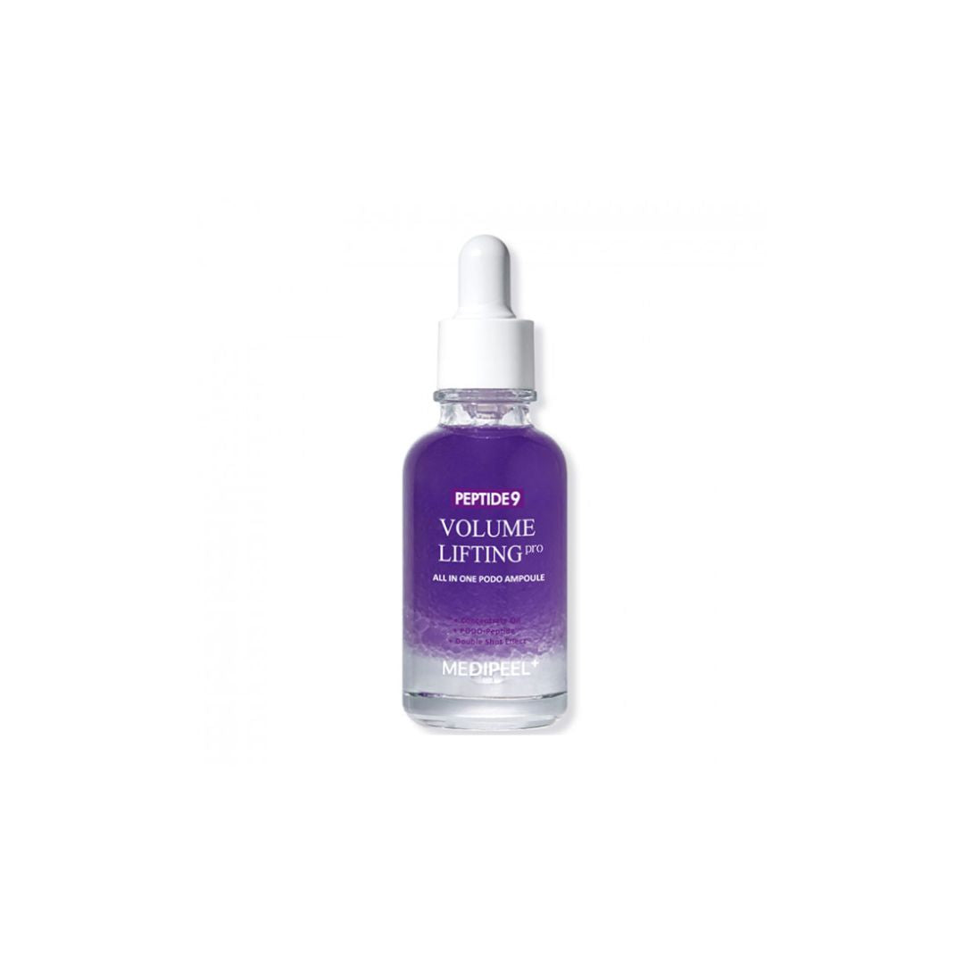 MEDI-PEEL Peptide 9 Volume Lifting Pro All-In-One Podo Ampoule 30ml bottle with clear label and pump dispenser.