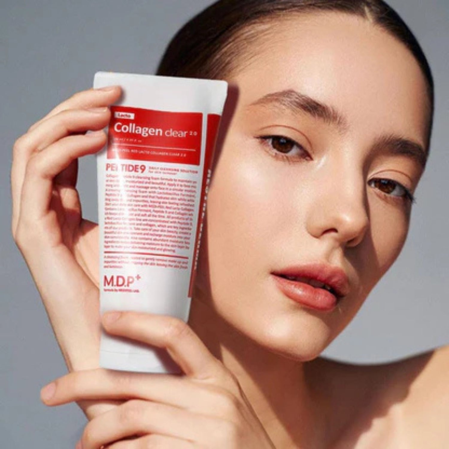 Red Lacto Collagen Foam Cleanser 2.0 by MEDIPEEL+ in a 120ml tube, showcasing its gel and foam formula for cleansing skin.