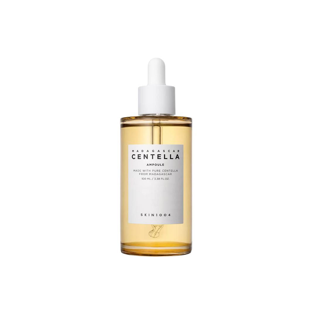 SKIN1004 Madagascar Centella Ampoule in a 100ml bottle, featuring a clear serum with Centella extract for soothing skin care.