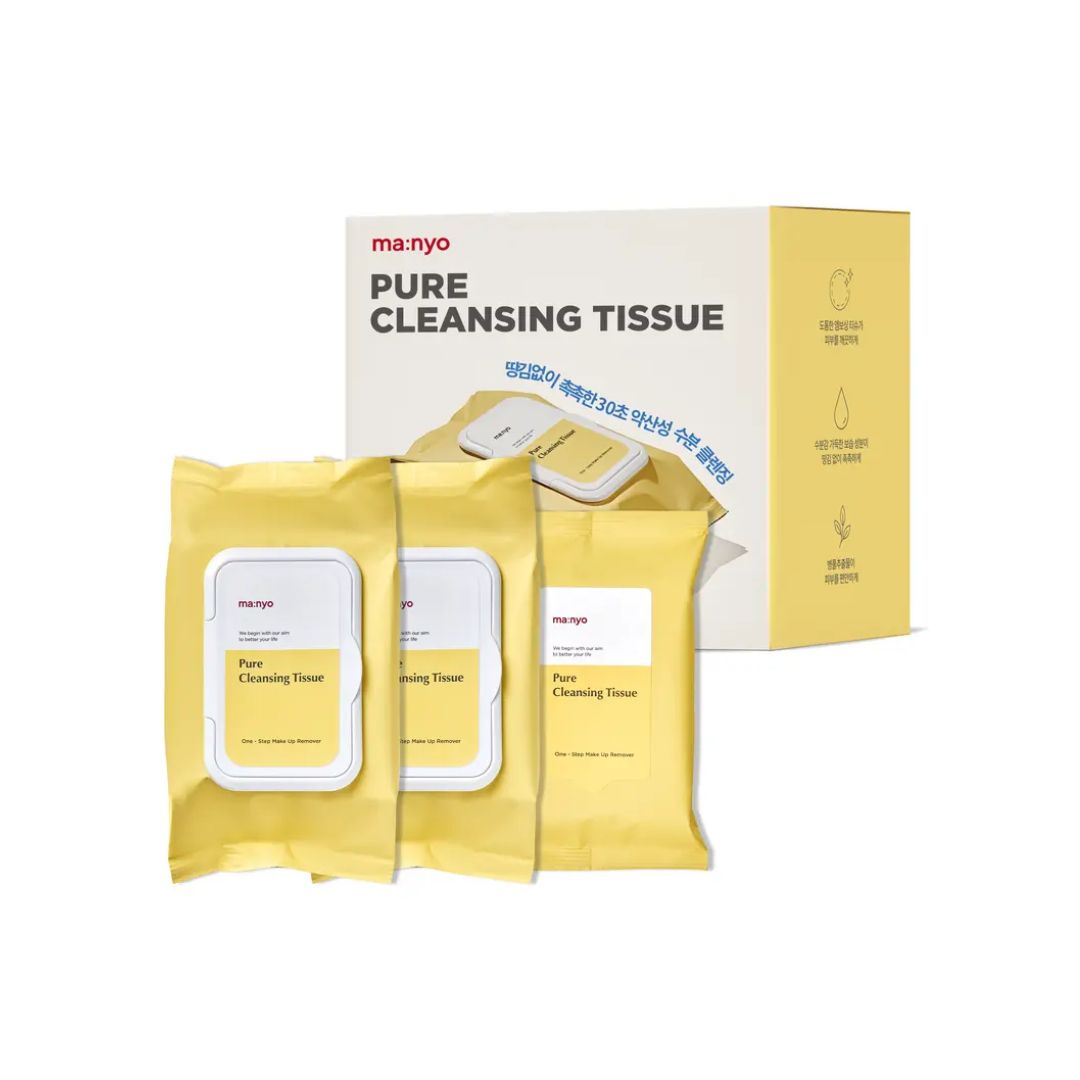 Ma:nyo Pure Cleansing Tissue with 80 sheets, soft and gentle facial cleansing tissues shown in the image.