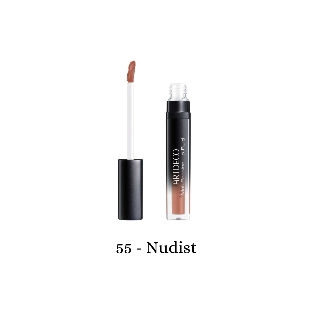 ARTDECO Mat Passion Lip Fluid lip tint in nudist shade, featuring a smooth, matte finish on the lips.