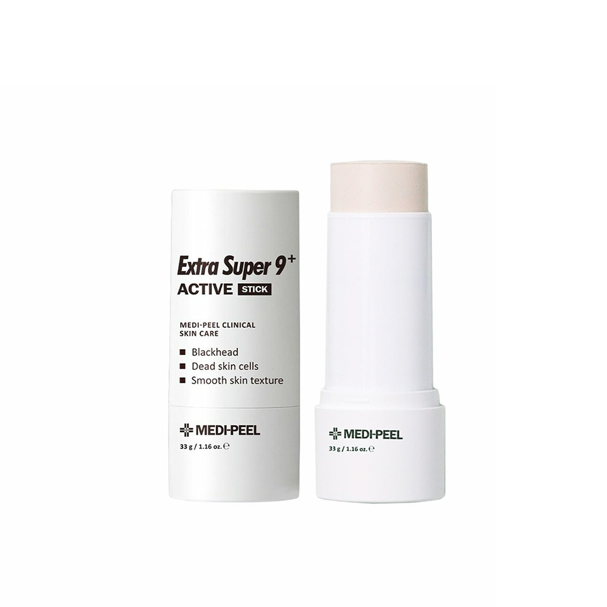 Medi-Peel Extra Super 9 Plus Active Stick 33g exfoliant with natural ingredients, in a sleek tube for deep skin cleansing and exfoliation.