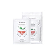 Box of 10 MEDIPEEL+ Glutathione Crystal Tomato Ampoule Sheet Masks showing individual masks with tomato and crystal imagery.