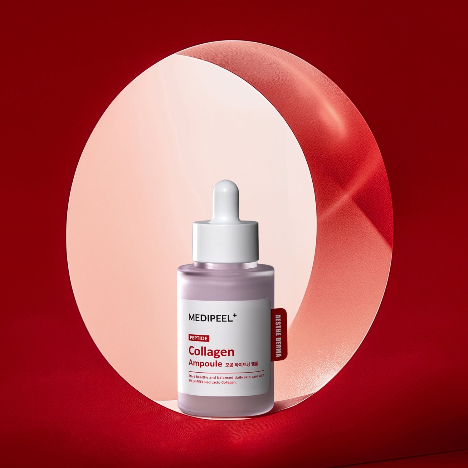 Red Lacto Collagen Tightening Ampoule by MEDIPEEL+ in a 70ml bottle, showcasing the sleek packaging and product details.