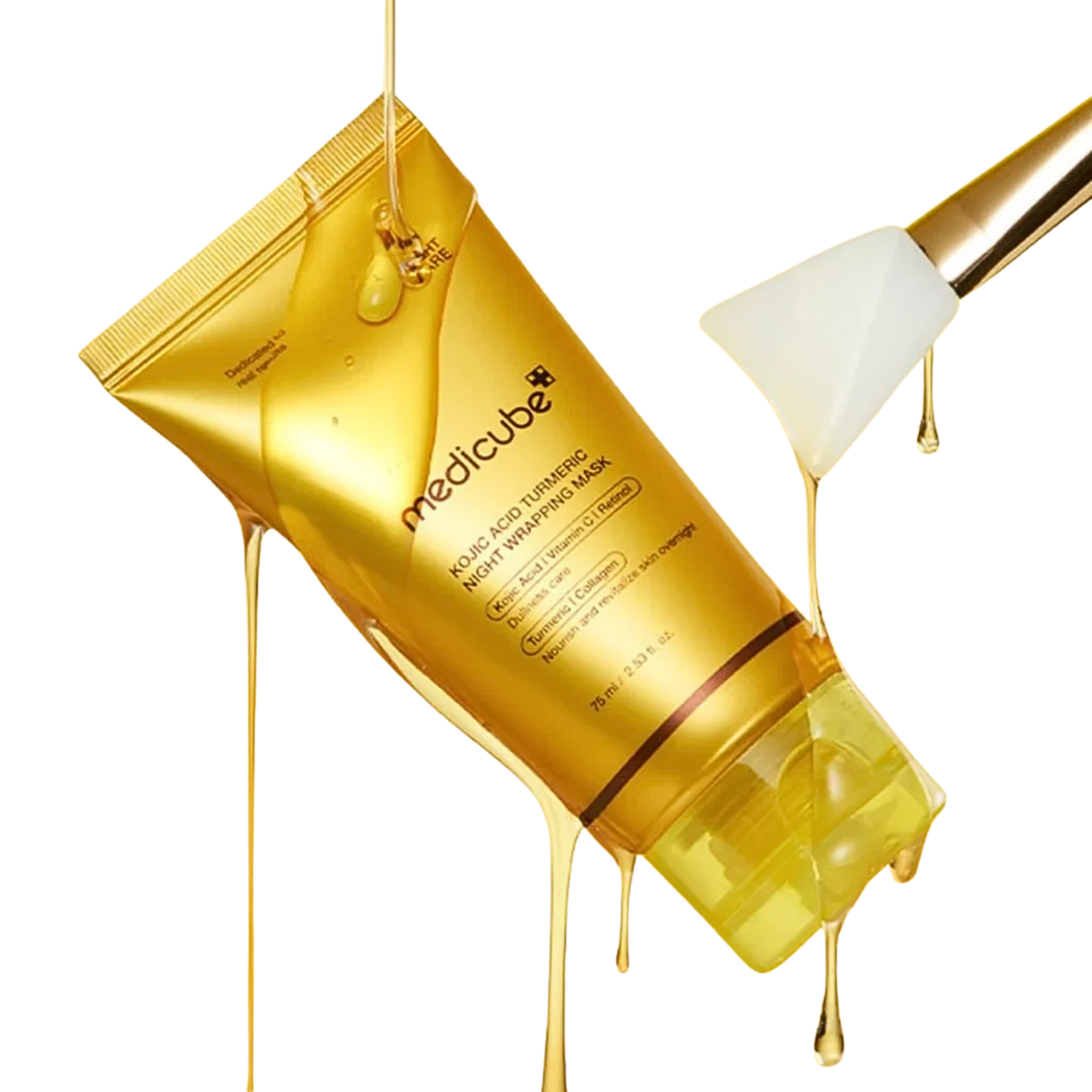 Medicube Kojic Acid Turmeric Night Wrapping Mask 75ml in a jar, showing the creamy texture of the sleeping and leave-on mask.