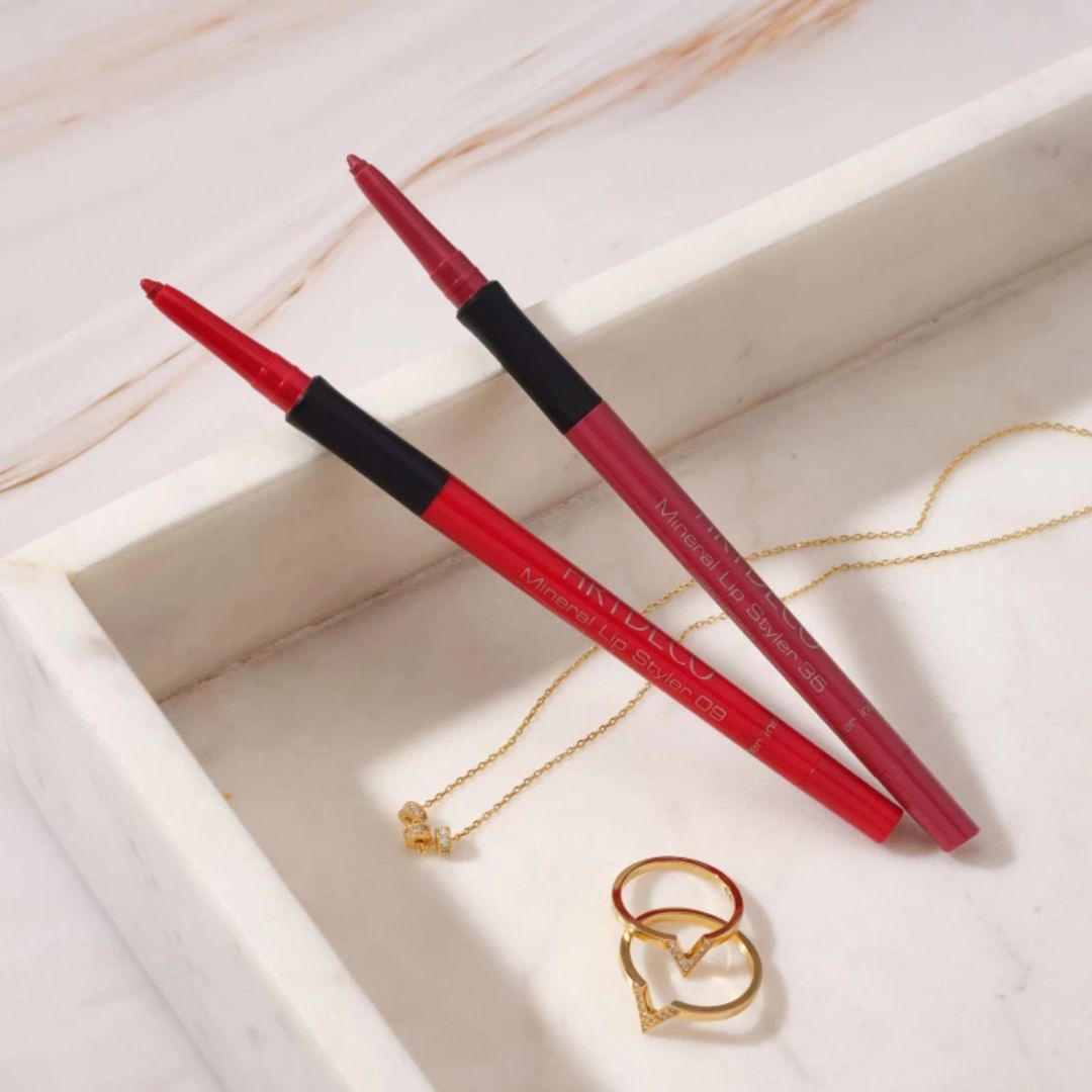 ARTDECO Mineral Lip Styler lip liner in 10 vibrant colors, showcasing a variety of shades and sleek packaging.