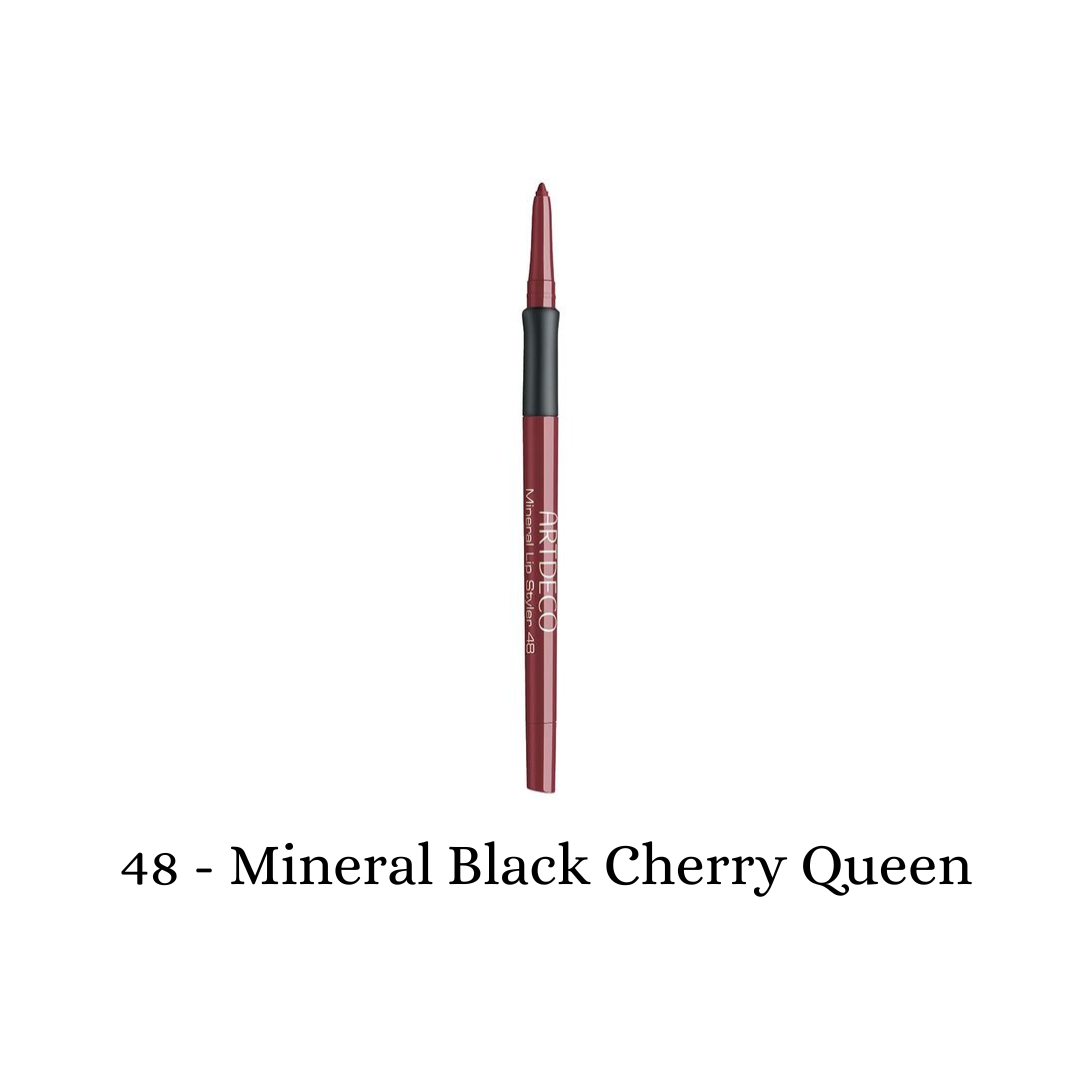 ARTDECO Mineral Lip Styler lip liner in mineral black cherry color, showing the sleek pencil with the product name and shade.