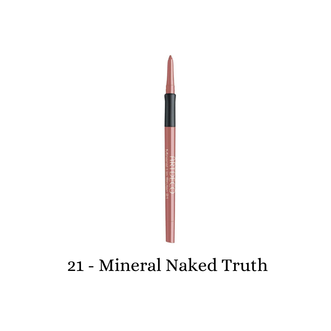 ARTDECO Mineral Lip Styler lip liner in nude shade, close-up of the natural-toned pencil with sharp tip for precise application.
