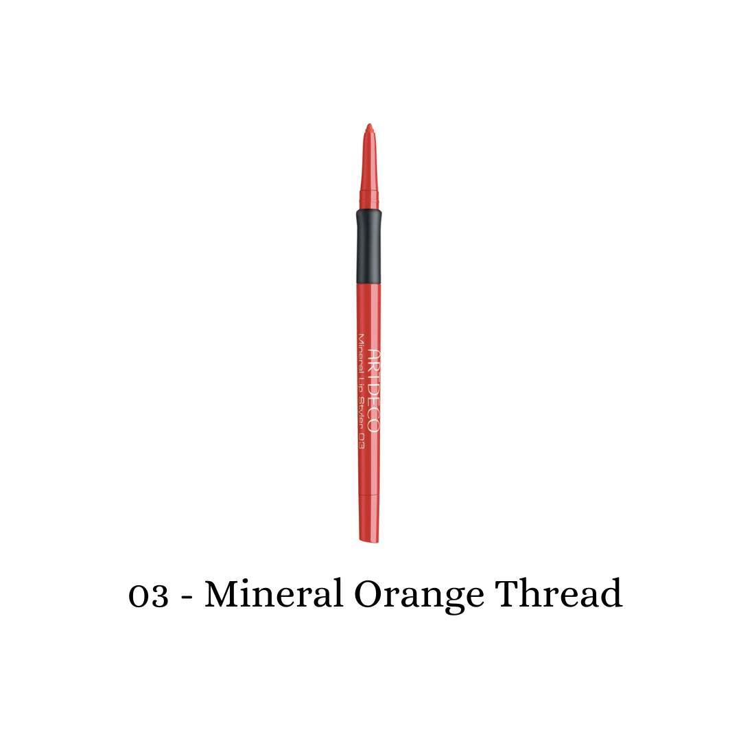 ARTDECO Mineral Lip Styler lip liner in mineral orange thread, showcasing the sharpened pencil with vibrant orange color.
