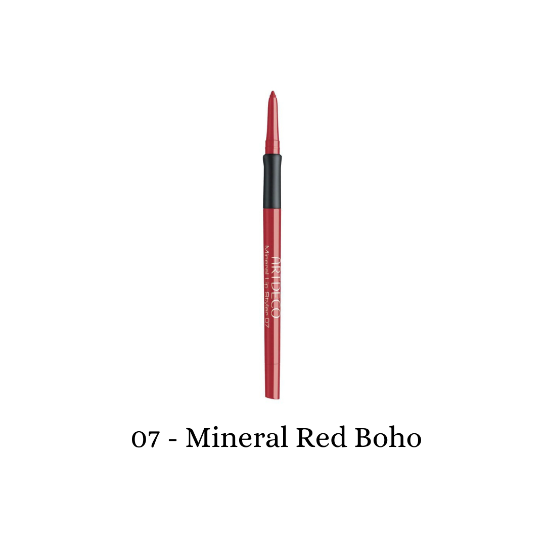ARTDECO Mineral Lip Styler lip liner in mineral red boho, showing the sleek pencil with sharpened tip and vibrant color.