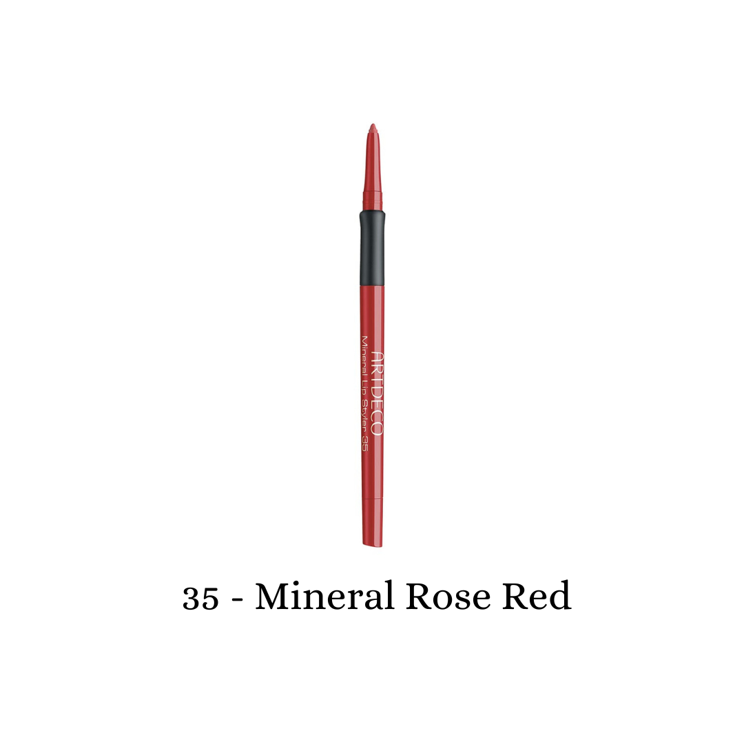 ARTDECO Mineral Lip Styler lip liner in mineral rose red, showcasing the smooth pencil with sharp tip and rich color.