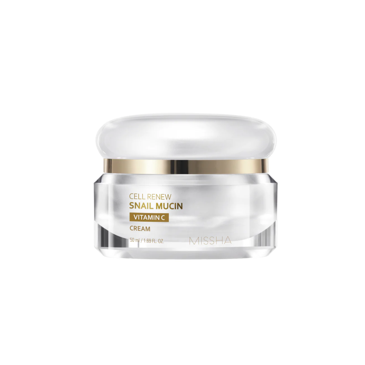 Missha Cell Renew Snail Cream 50ml face moisturizer jar with white packaging and silver lid, showcasing the skincare product.