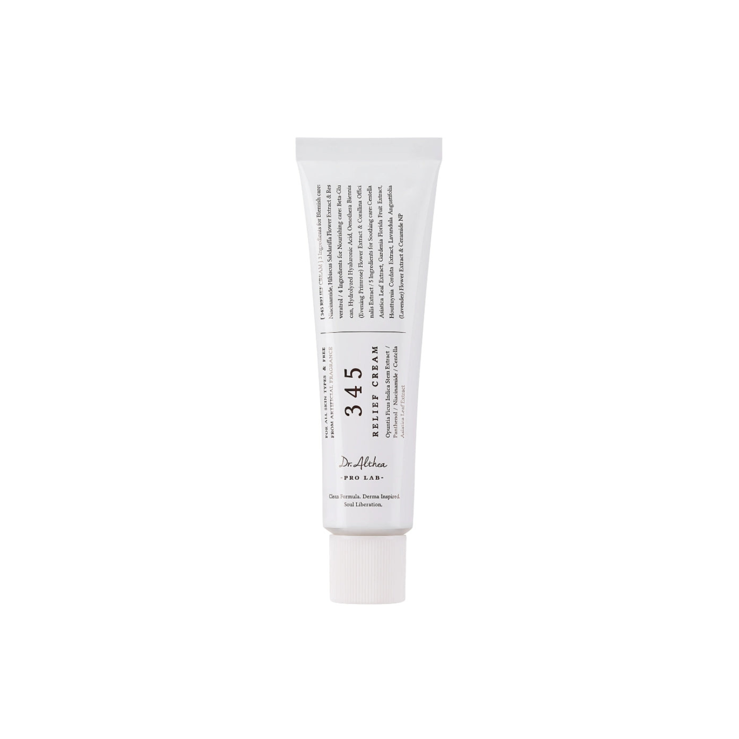 Dr. Althea 345 Relief Cream 50ml face moisturizer in a sleek jar with a white lid, designed for soothing and hydrating skin.