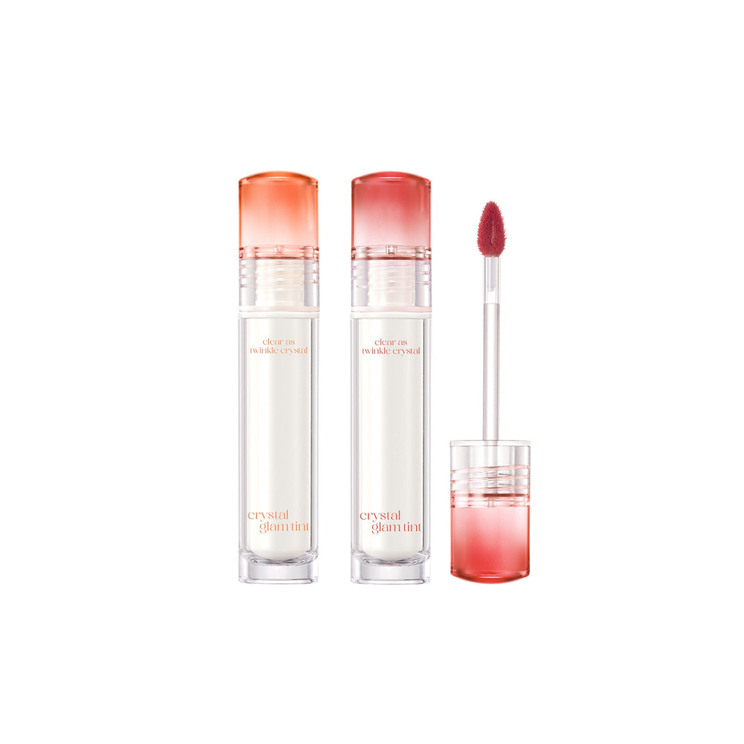 Clio Crystal Glam Tint lip tint in a sleek tube, featuring a glossy, shimmering finish and vibrant color for a radiant look.
