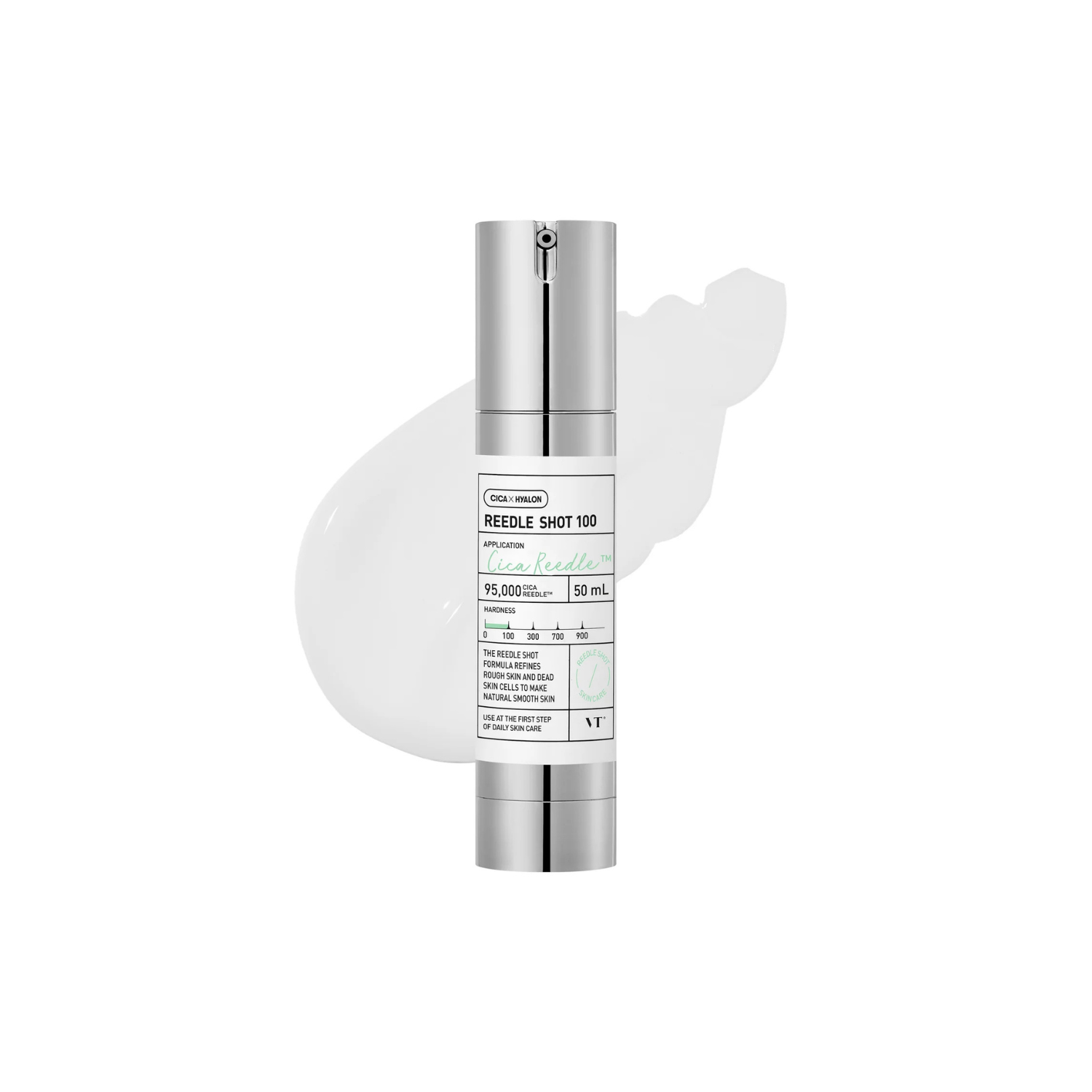 VT Cosmetics Reedle Shot 100 Essence 50ml bottle, clear liquid skincare product with dropper for nourishing skin.