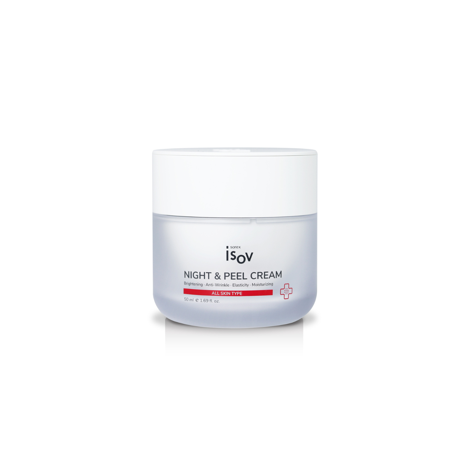 ISOV Night & Peel Cream 50ml jar showing creamy texture and elegant packaging for nighttime skincare treatment.
