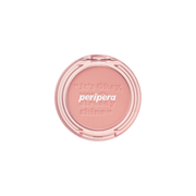 Peripera Pure Blushed Sunshine Cheek blush compact with soft peach and pink shades on a mirror with makeup brushes
