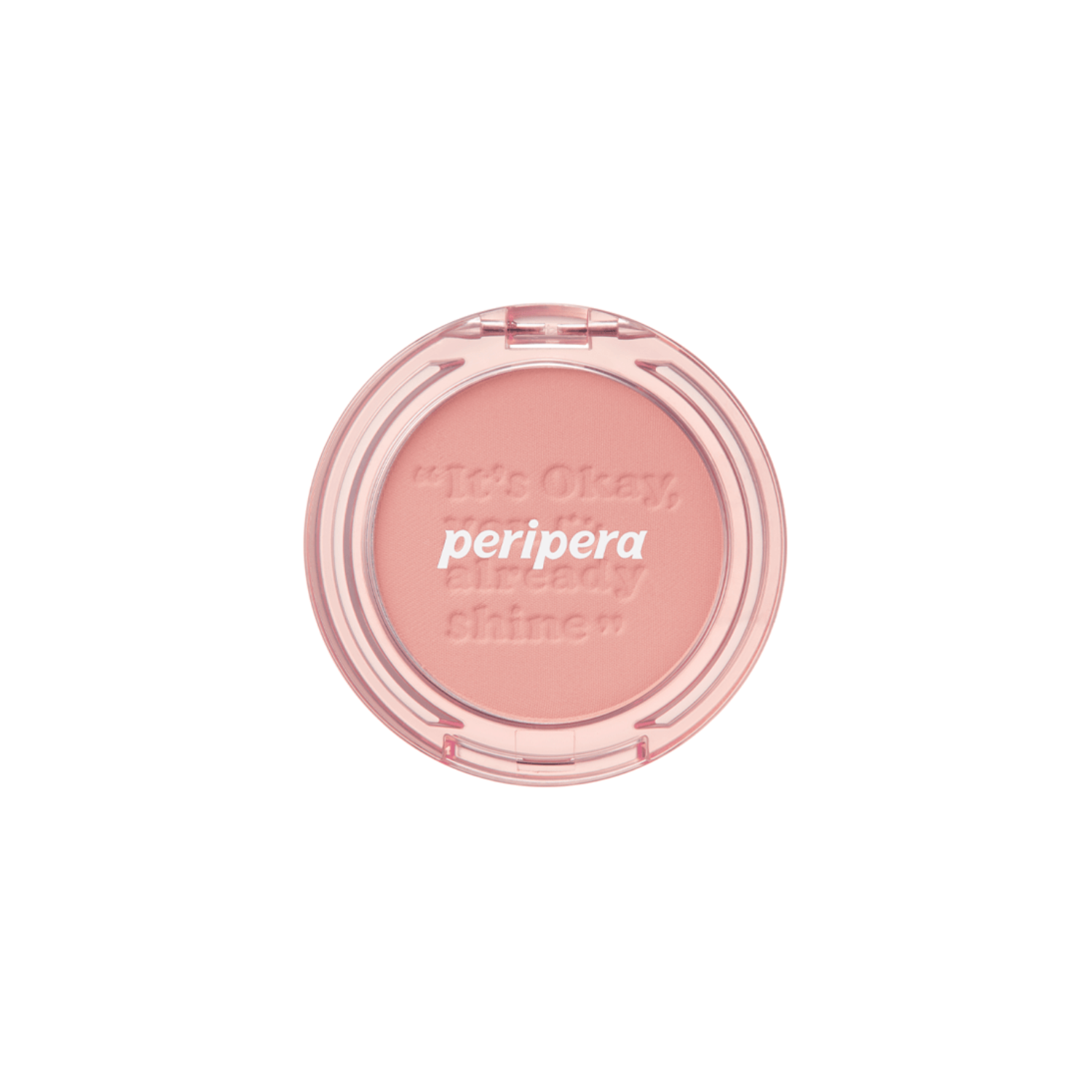 Peripera Pure Blushed Sunshine Cheek blush compact with soft peach and pink shades on a mirror with makeup brushes