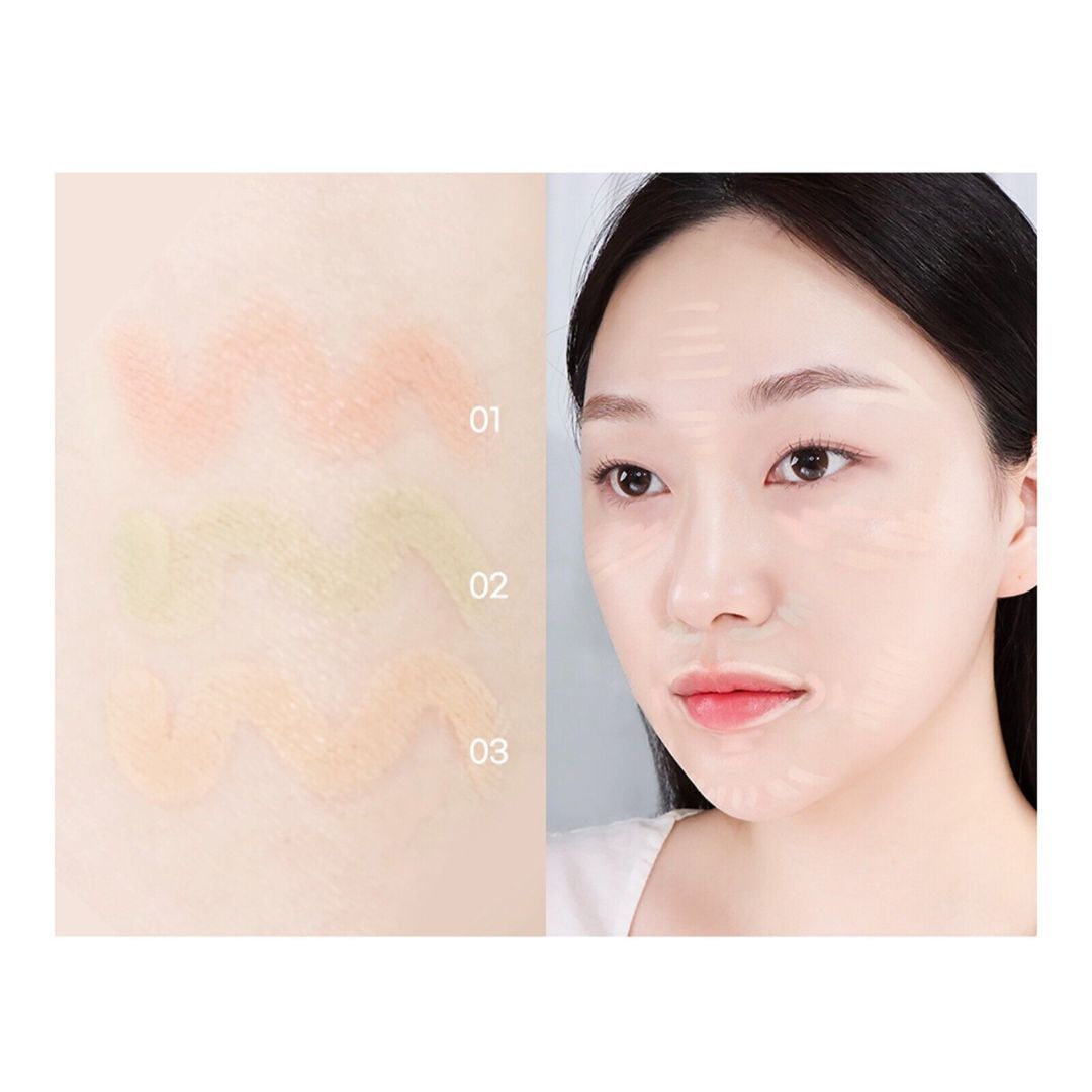 Peripera Mood Fit Pencil Concealer in three shades showing before and after application on skin.