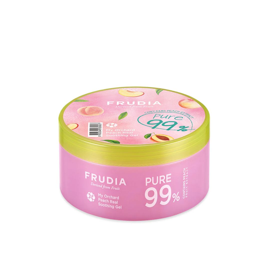 Frudia My Orchard Peach Real Soothing Gel 300ml face moisturizer with peach extract, creamy texture, and soothing properties.