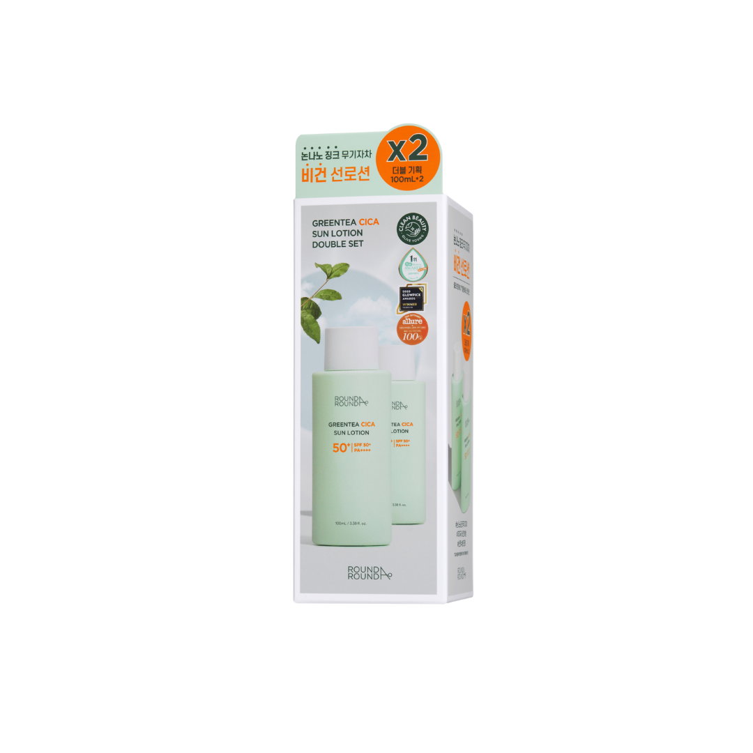 ROUND A’ROUND Greentea Cica Sun Lotion 100mL+100mL Double Pack - Shop K-Beauty in Australia