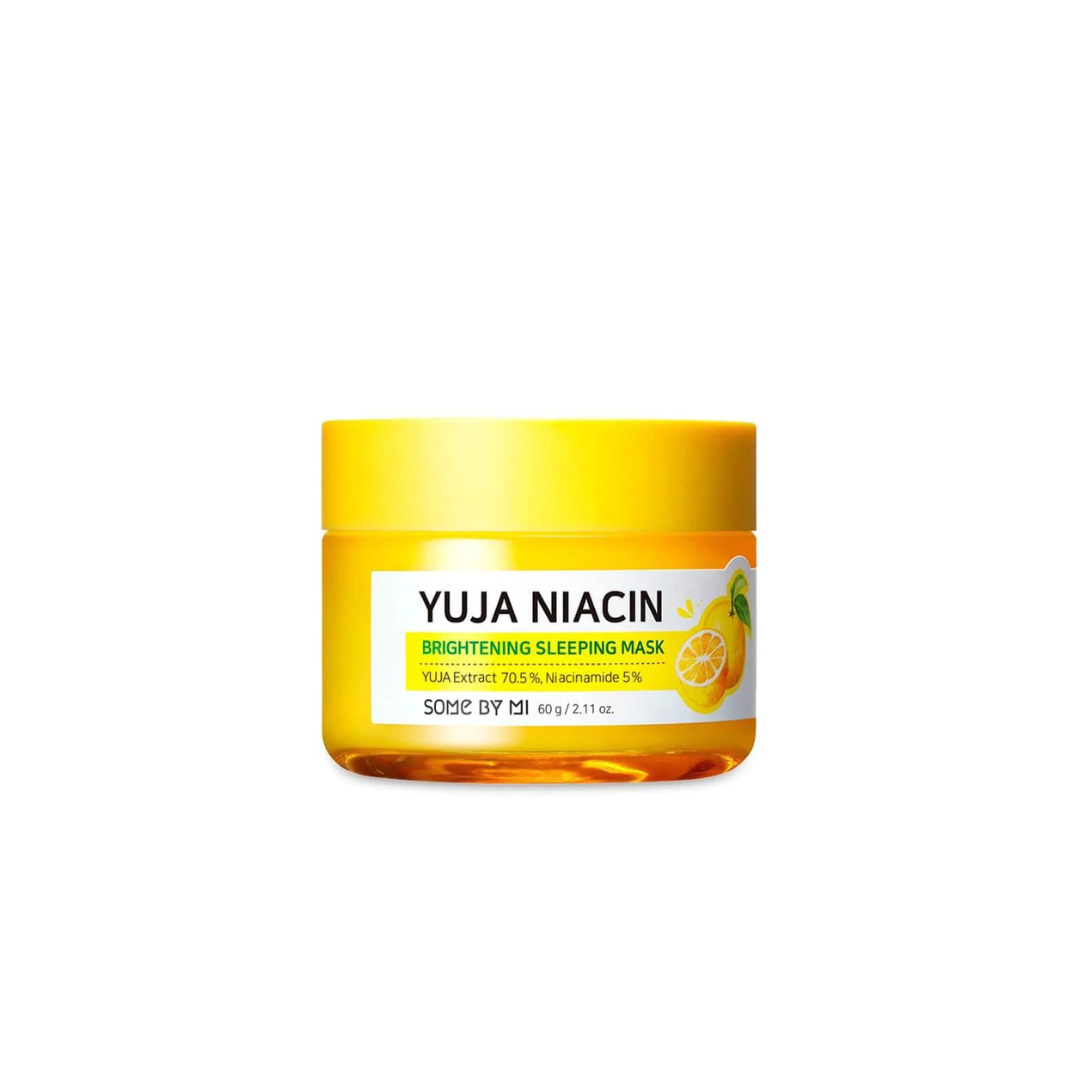 Some By Mi Yuja Niacin Brightening Sleeping Mask in a 60g jar, showcasing the brightening and hydrating skincare treatment.