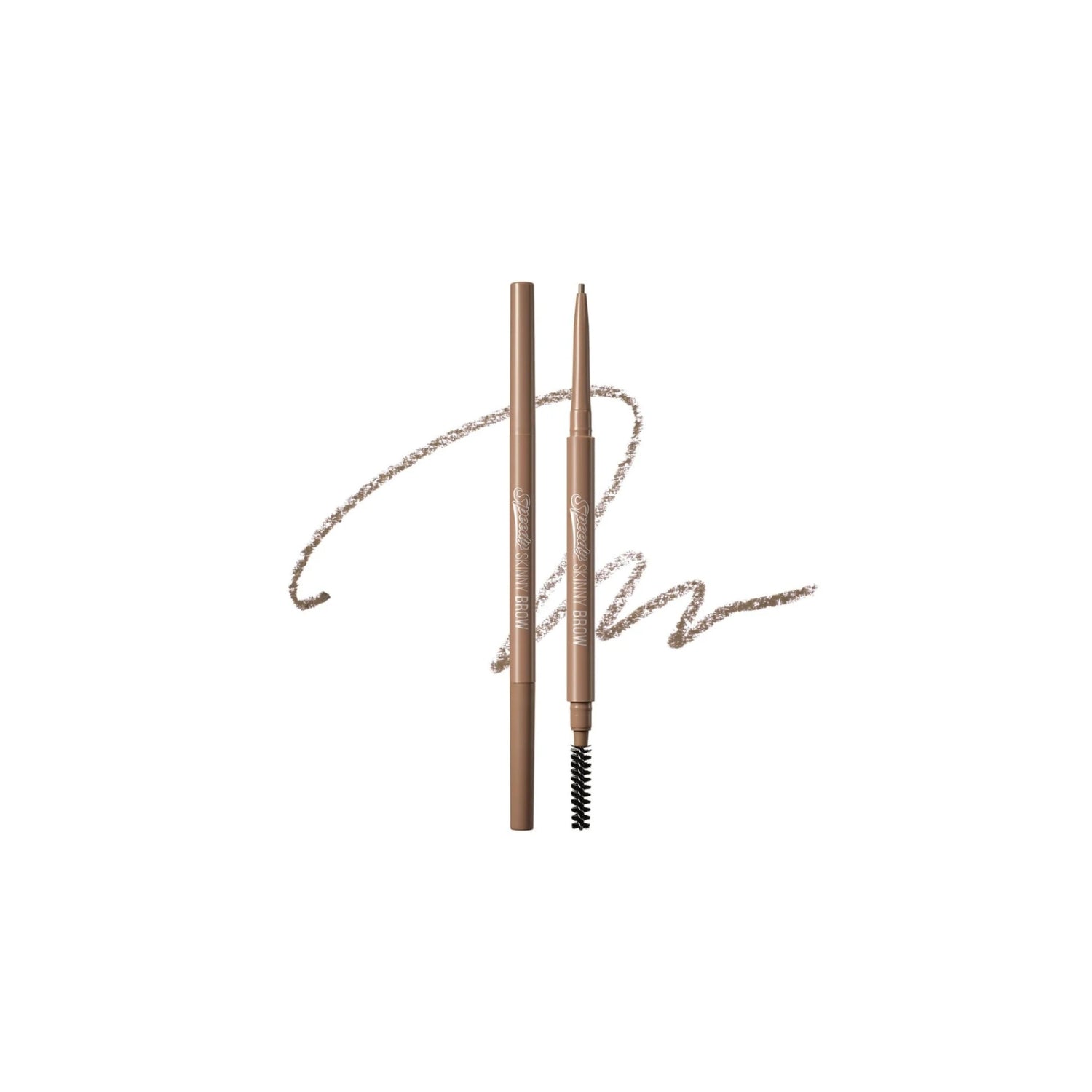 Peripera Speedy Skinny Brow eyebrow pencil in a sleek brown shade, showcasing the slim tip and natural eyebrow finish.