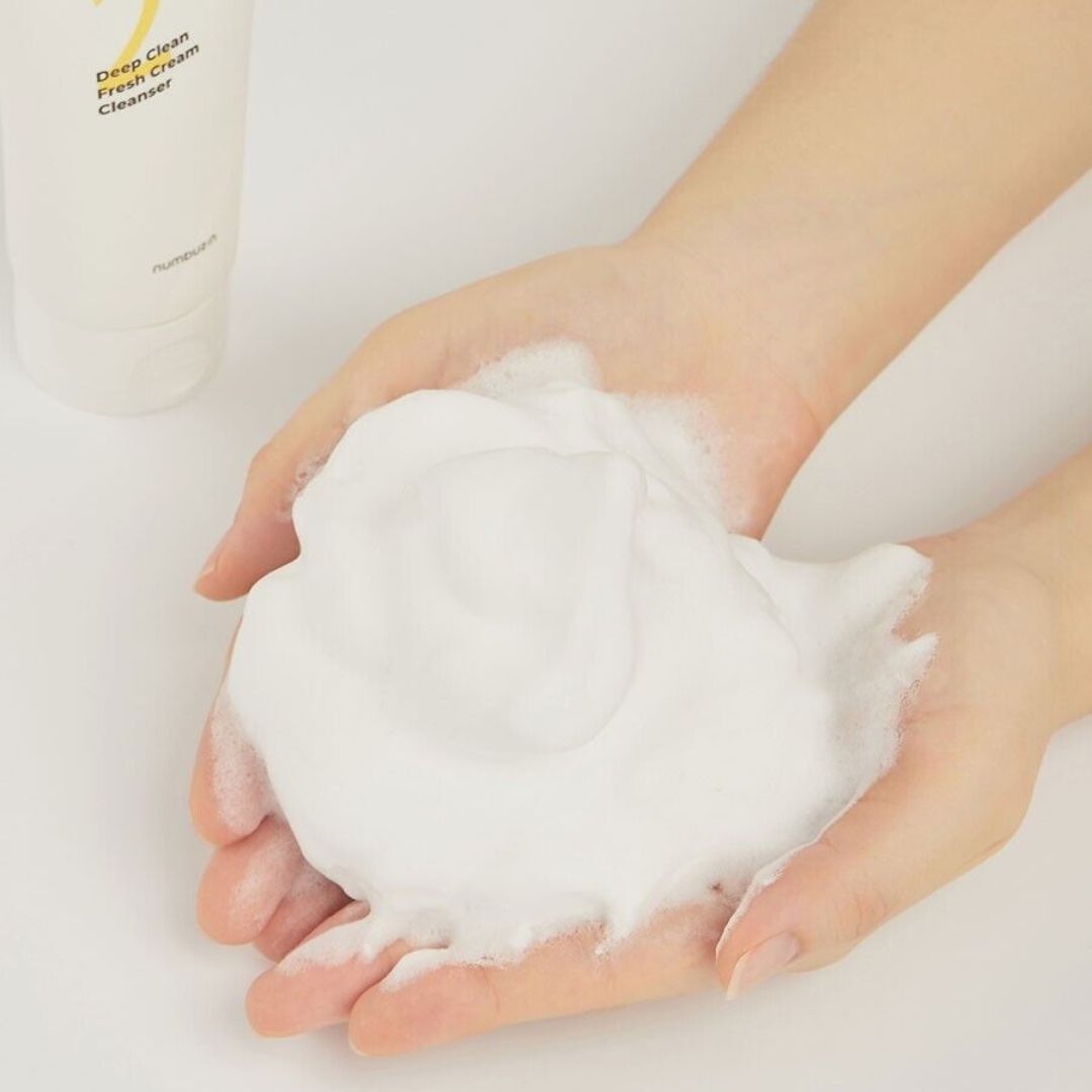 Numbuzin No. 2 Deep Clean Fresh Cream Cleanser in 120ml gel and foam cleanser bottle, showing its creamy texture and packaging.