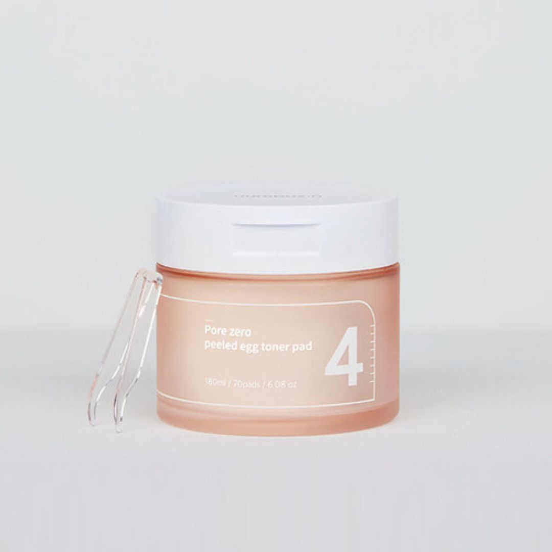 Numbuzin No. 4 Pore Zero Peeled Egg Toner Pad 70pcs, exfoliating skincare product for pore refinement and skin clarity.