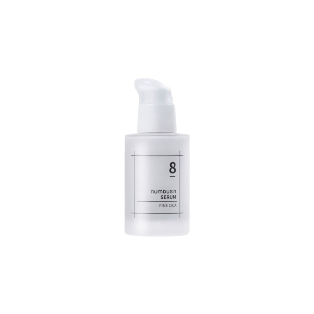 Numbuzin No. 8 Fine Cica Serum 50ml bottle with dropper, designed for soothing and repairing skin.