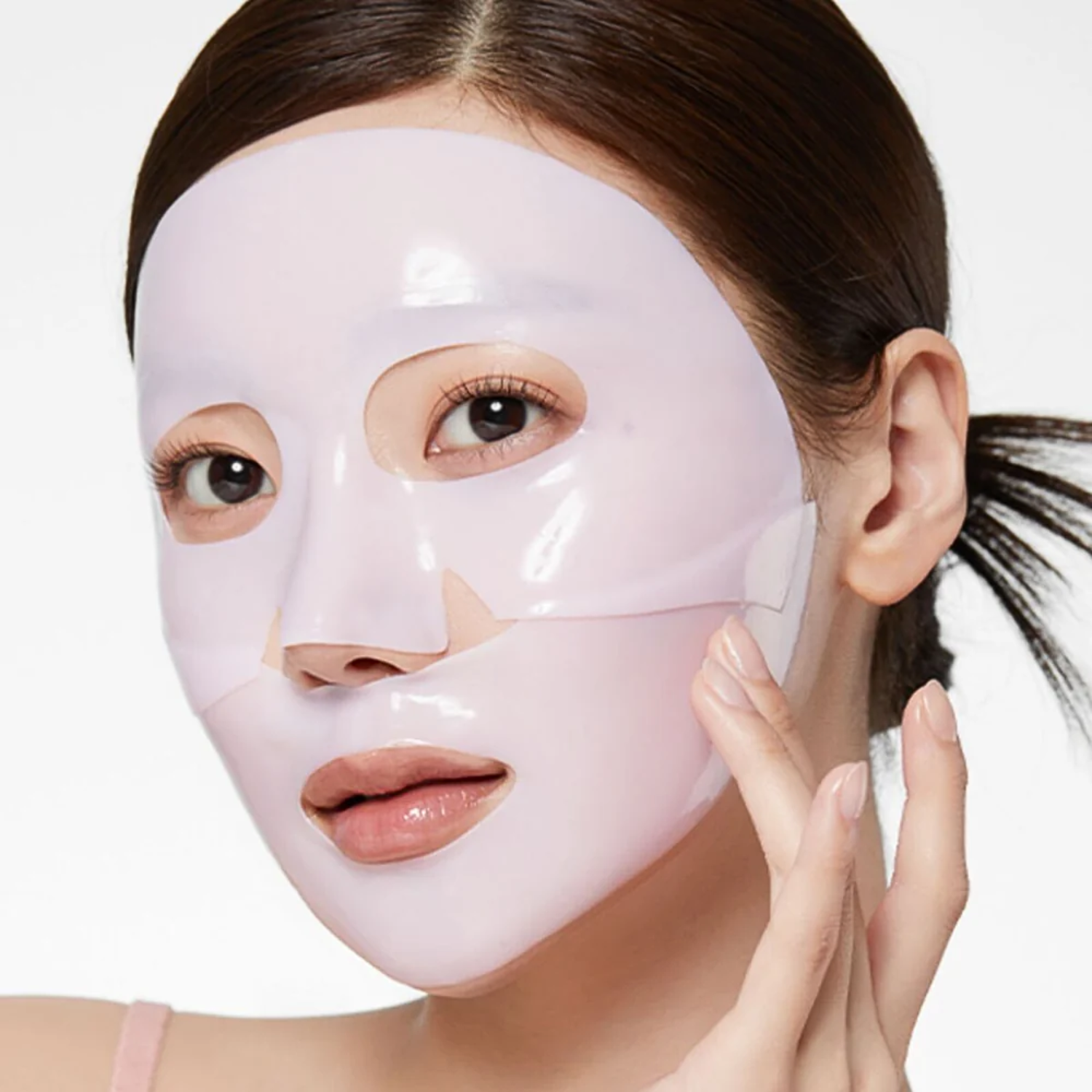 Four Medicube PDRN Pink Collagen Gel Sheet Masks laid out on a white surface, showcasing their packaging.
