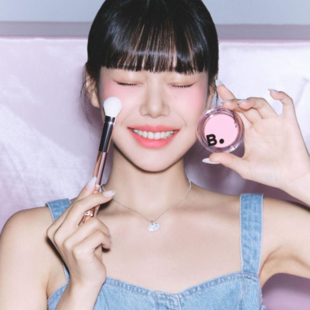 Banila Co B. By Banila Priming Veil Cheek blush in PK05 Flora, soft pink shade, with smooth powder texture visible.