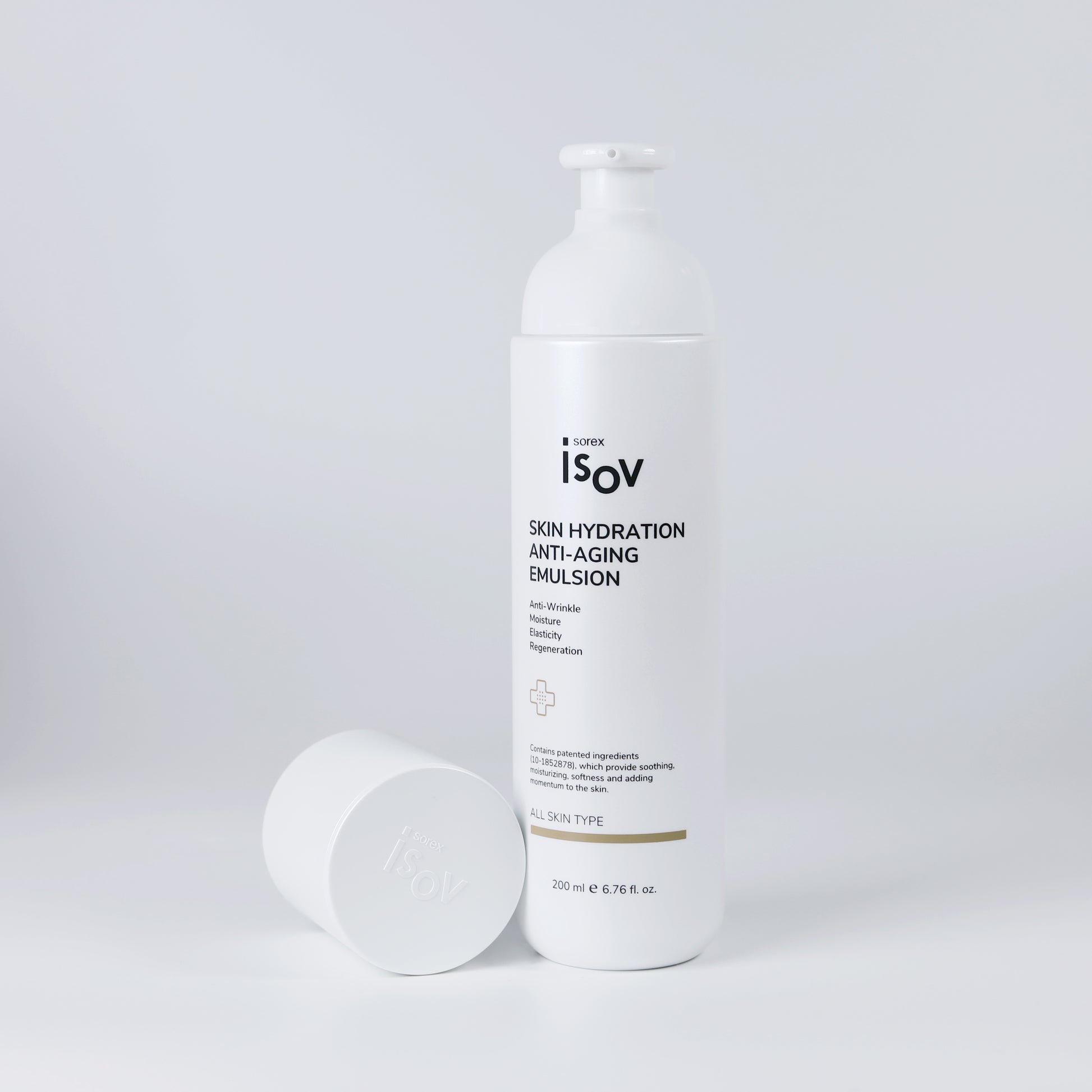 ISOV Skin Hydration Anti-Aging Emulsion in a 200ml pump bottle, lightweight face moisturizer with nourishing and anti-aging properties.
