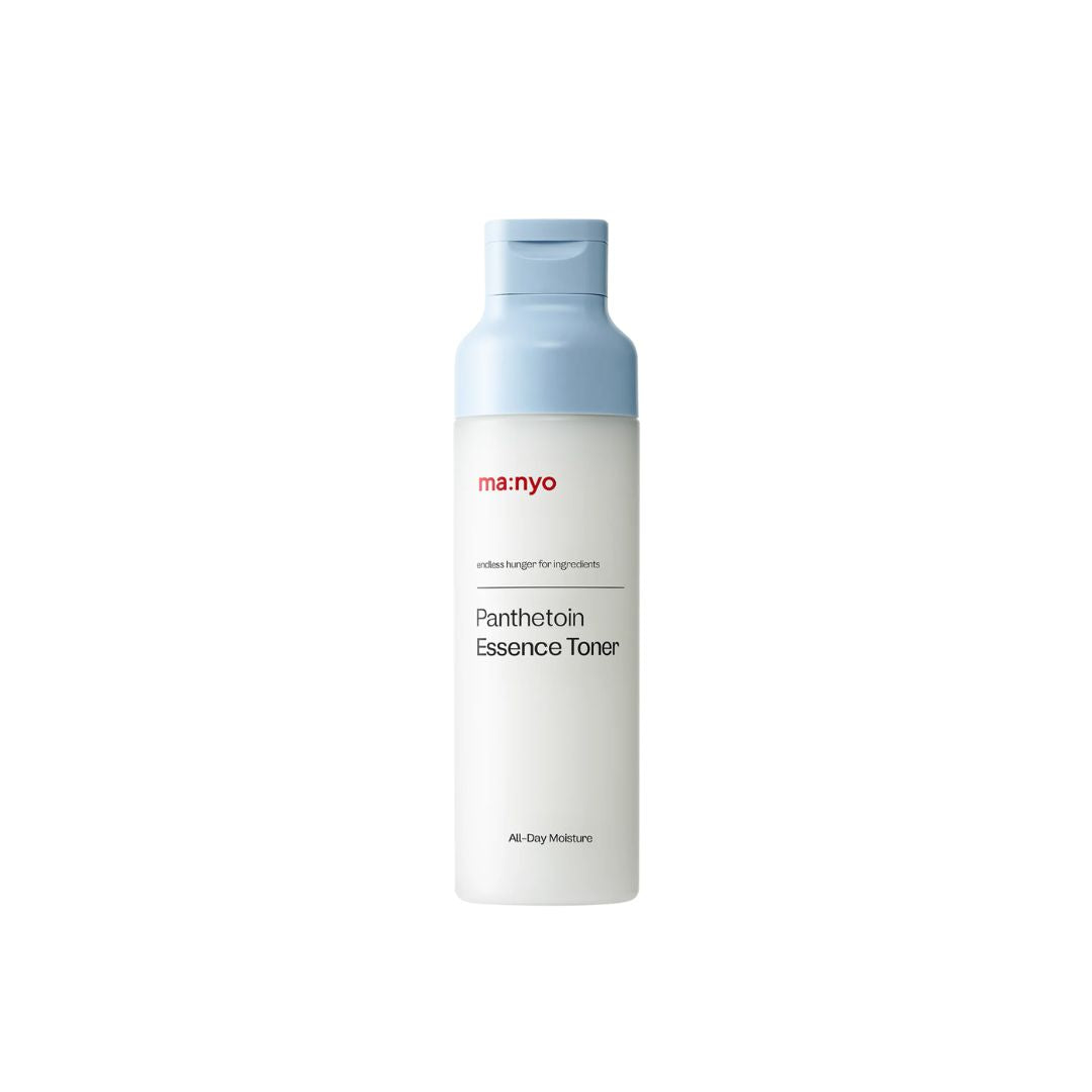 Ma:nyo Panthetoin Essence Toner 200ml bottle, clear liquid inside a sleek, minimalist container for skincare use.