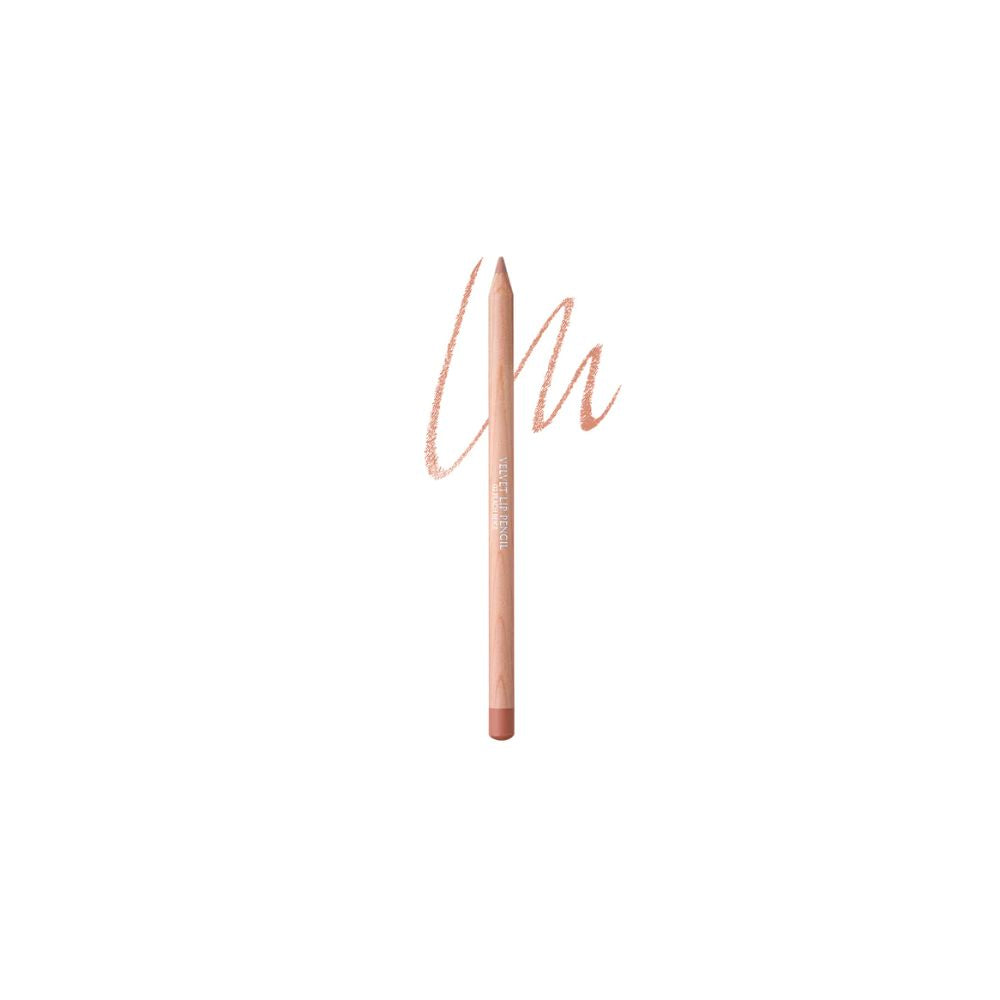 Clio Velvet Lip Pencil Set with peach-beige lip liners, featuring five soft, creamy lip liner pencils in a natural shade.