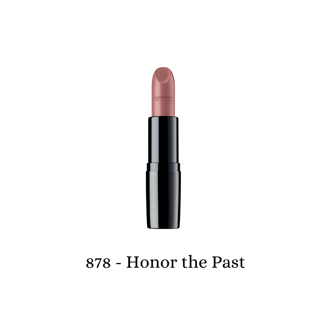 ARTDECO Perfect Color Lipstick in a rich, vibrant shade, showcasing smooth, classic lipstick application with a sleek black packaging.