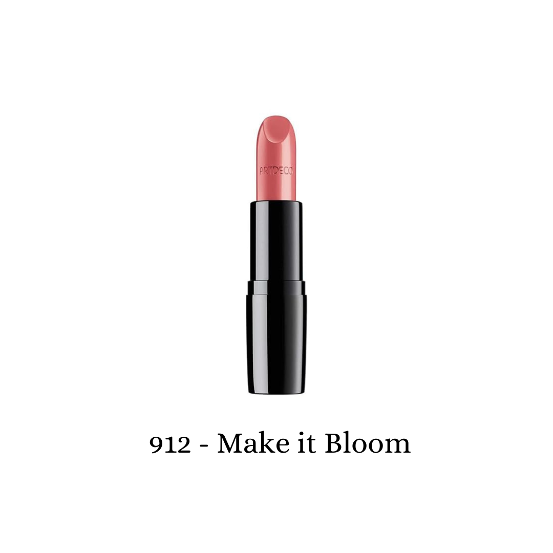 ARTDECO Perfect Color Lipstick in bloom shade, showcasing a smooth, vibrant lipstick tube with blooming floral design.