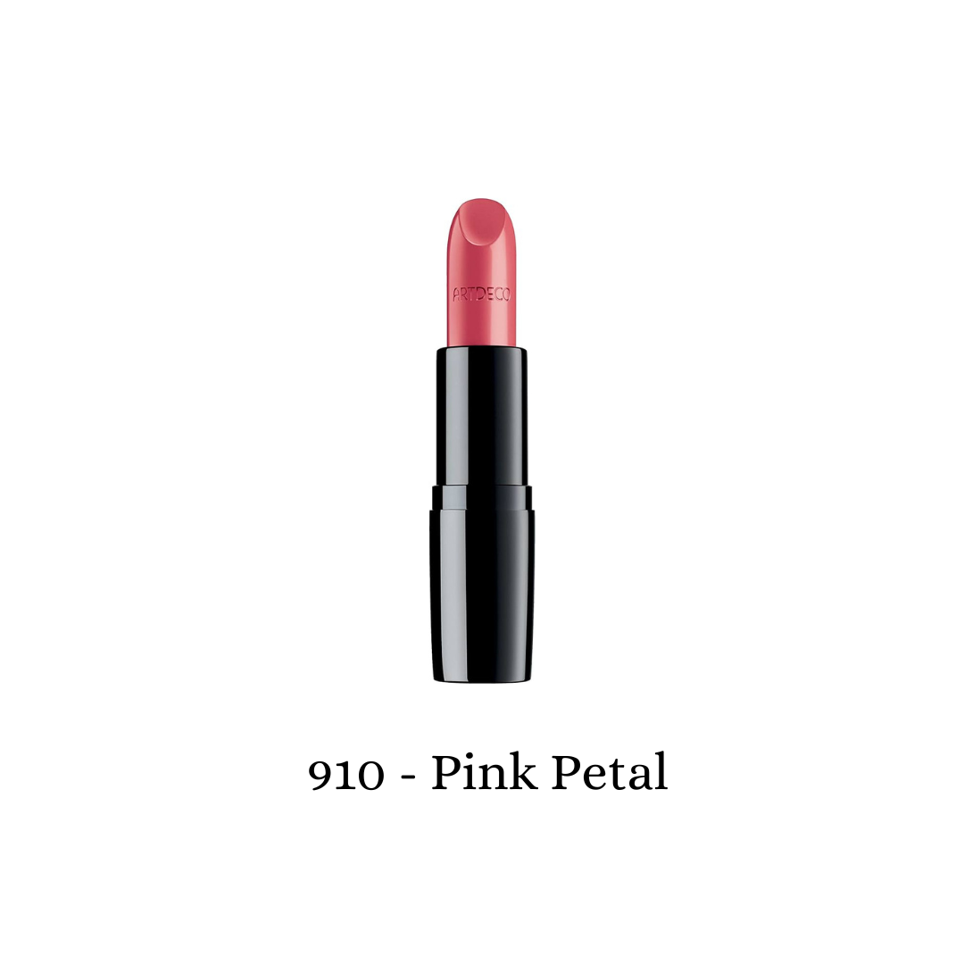 ARTDECO Perfect Color Lipstick in Pink Petal shade, showcasing smooth, vibrant lipstick bullet with a sleek design.