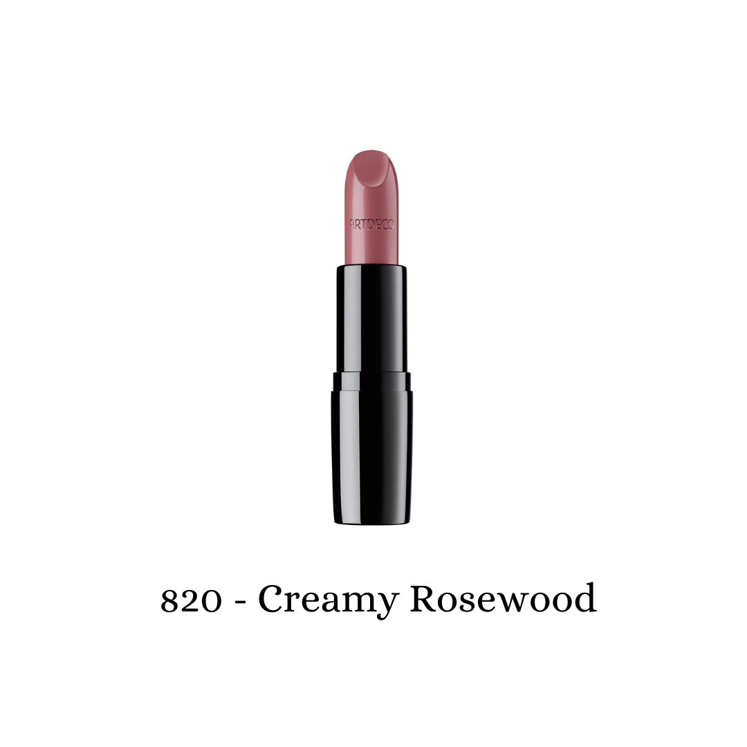 ARTDECO Perfect Color Lipstick in creamy Rosewood, showcasing smooth, rich lipstick with a luxurious finish.