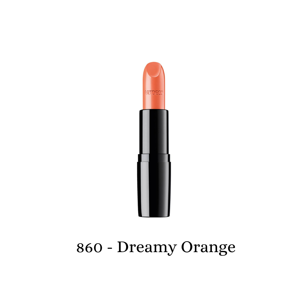 ARTDECO Perfect Color Lipstick in dreamy orange, showcasing the smooth, vibrant lipstick bullet with a glossy finish.