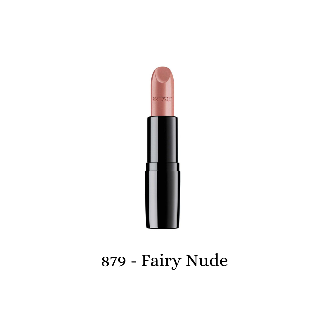 ARTDECO Perfect Color Lipstick in a nude shade with a smooth, creamy texture, displayed on a neutral background.