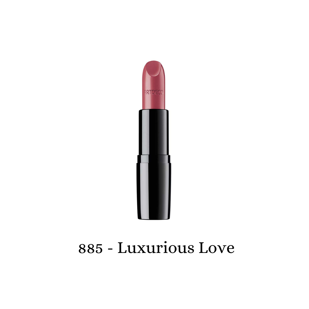 ARTDECO Perfect Color Lipstick in a luxurious shade, showcasing a smooth, elegant lipstick bullet with a vibrant color finish.