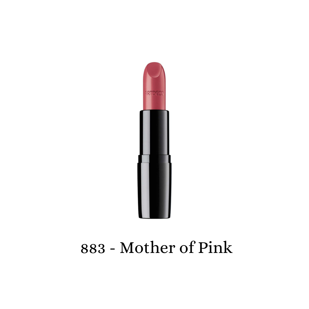 ARTDECO Perfect Color Lipstick in Mother of Pink, showcasing vibrant pink shade in sleek lipstick tube.