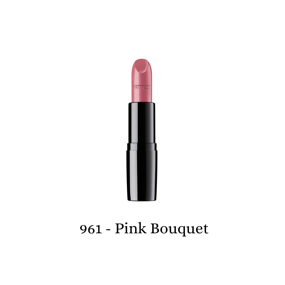 ARTDECO Perfect Color Lipstick in pink bouquet, showing the sleek lipstick tube and vibrant pink shade.